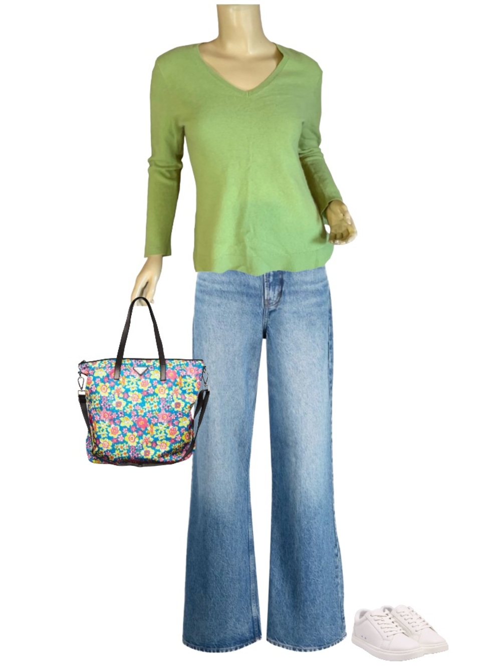 ANN TAYLOR GREEN PURE CASHMERE KNIT PULL OVER  V-NECK SWEATER (L)